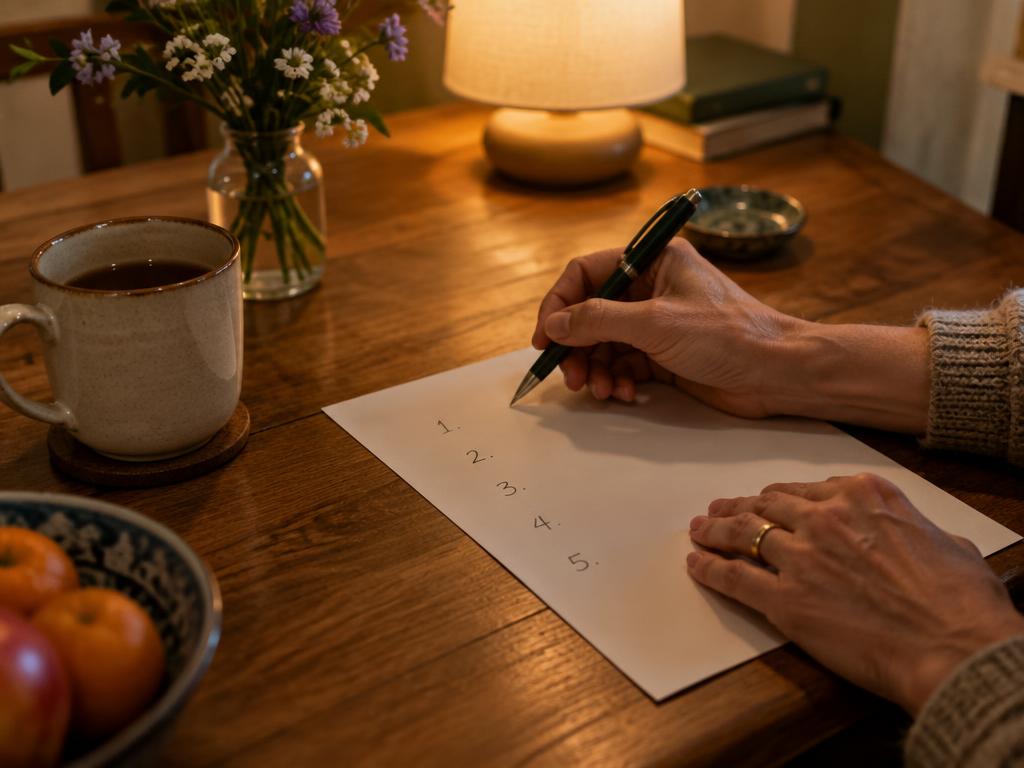 A five-step protocol being written at a kitchen table